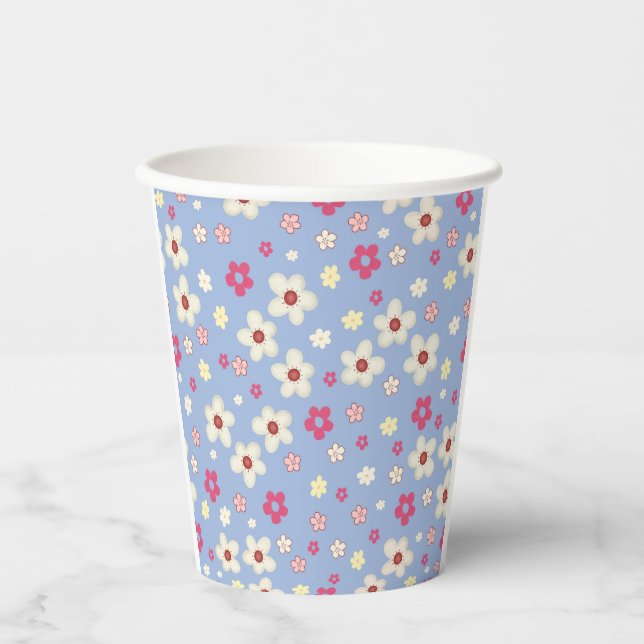 spring flowers on blue background paper cups (Front)