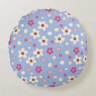 spring flowers on blue background round cushion