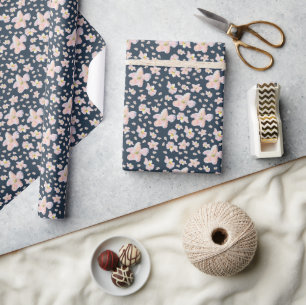 Spring flowers on dark blue wrapping paper