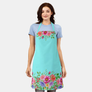 Spring Flowers on Teal Background Cooking Apron