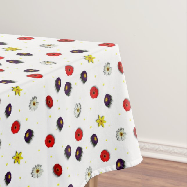 Spring flowers on white tablecloth (In Situ)