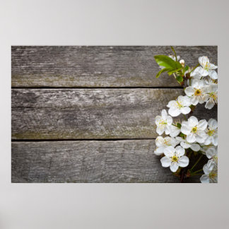 Spring Flowers On Wood Background Poster
