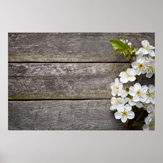 Spring Flowers On Wood Background Poster (Front)