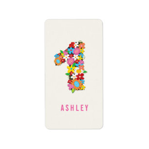 Spring Flowers One Girl 1st Birthday Party Label