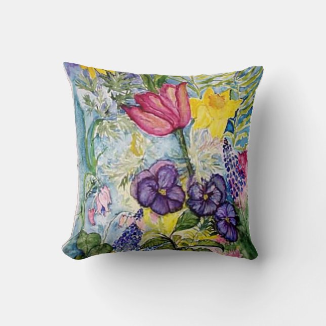 Spring Flowers Pansy Daffodil pastels Cushion (Front)