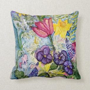 Spring Flowers Pansy Daffodil pastels Cushion