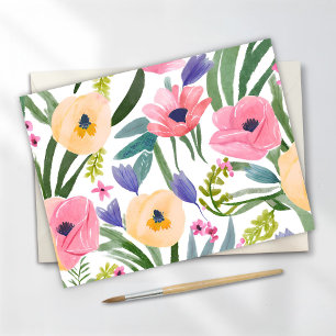 Spring Flowers   Pastel Floral Watercolor Postcard