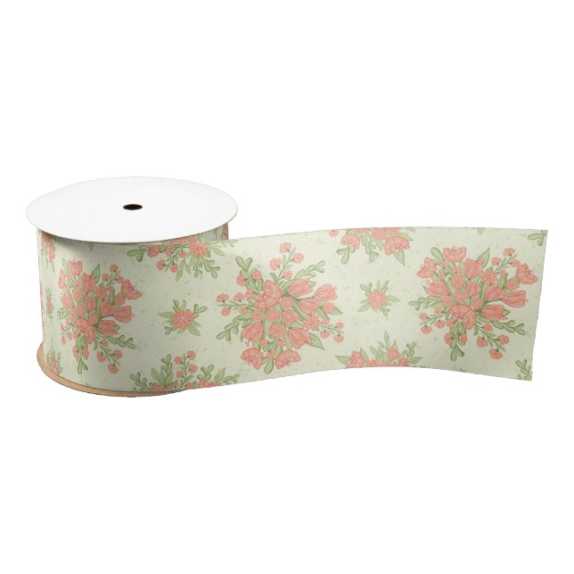 Spring Flowers Peachy Orange 2024 Floral Satin Ribbon (Spool)