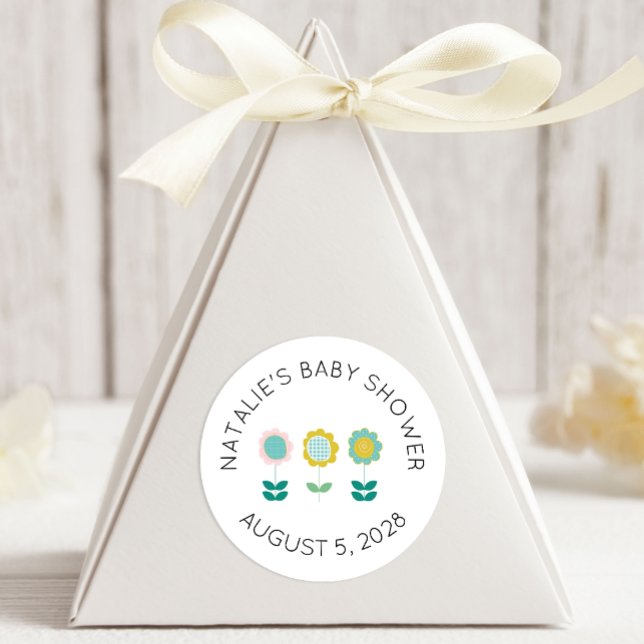 Spring Flowers Pink Butterfly Baby Shower Classic Round Sticker (Creator Uploaded)