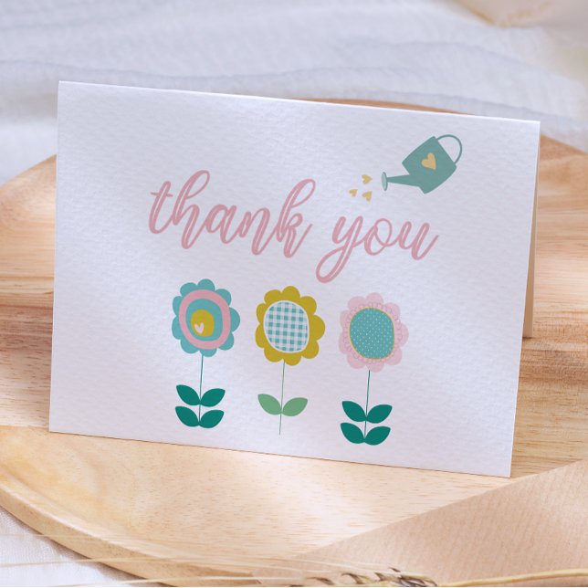 Spring Flowers Pink Butterfly Girl Baby Shower Thank You Card (Creator Uploaded)