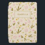 Spring Flowers Pink Green Floral Custom Name iPad Pro Cover<br><div class="desc">Spring Flowers Pink Green Floral Custom Name Tablet Case</div>
