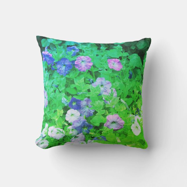 Spring Flowers Pink Petunia Flowers Green Abstract Cushion (Front)