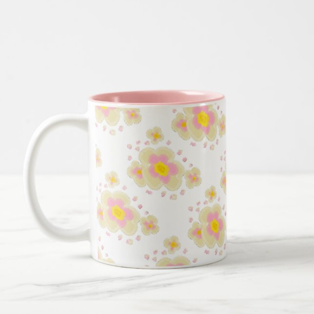 Spring Flowers (pink) Two-Tone Coffee Mug (Left)