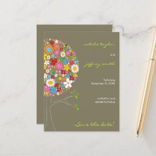Spring Flowers Pop Tree Whimsical Save The Date Announcement Postcard