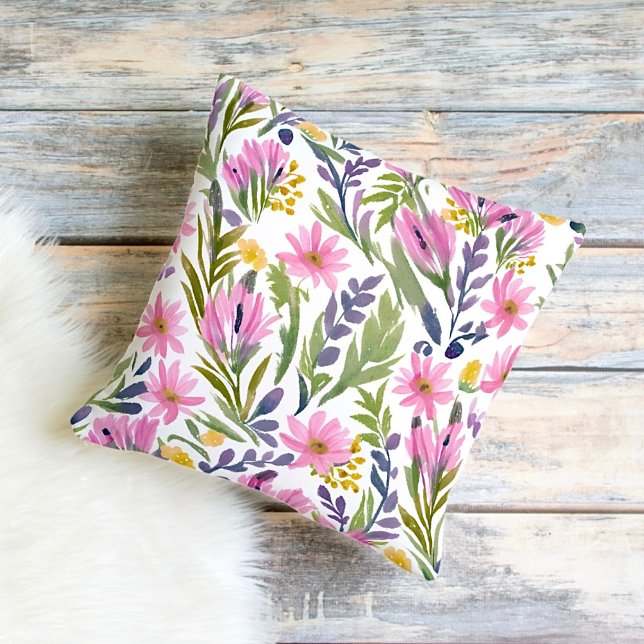 Spring Flowers | Pretty Pastel Floral Watercolor Cushion (Creator Uploaded)