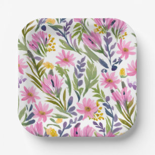 Spring Flowers Pretty Pastel Floral Watercolor Paper Plate