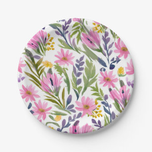 Spring Flowers   Pretty Pastel Floral Watercolor Paper Plate