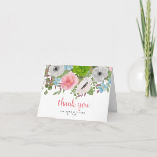 Spring Flowers Roses Anemones Wedding Thank You Card