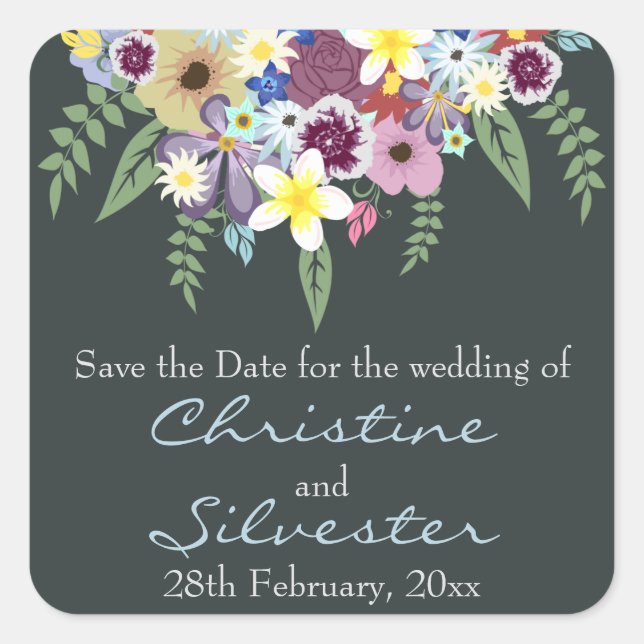 Spring Flowers, save the date. Square Sticker (Front)