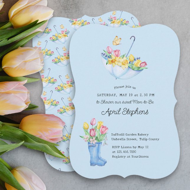 Spring Flowers Shower Mum-to-be Blue Baby Shower Invitation (Spring Flowers Blue Baby Shower Invitation)