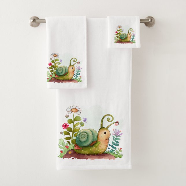 Spring Flowers Snails Bath Towel Set (Insitu)