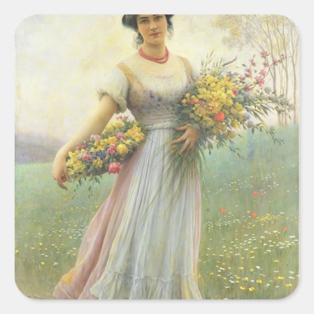 Spring Flowers Square Sticker (Front)