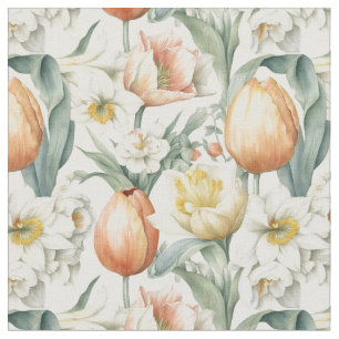 Spring Flowers Tulips Daffodil Pattern fabric