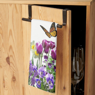 Spring Flowers Tulips Daffodils Seasonal Hand or  Tea Towel