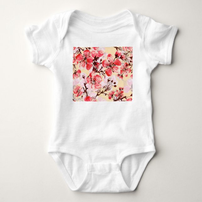 Spring Flowers U Pattern Baby Bodysuit (Front)