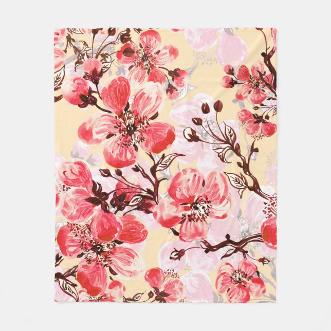 Spring Flowers U Pattern Fleece Blanket (Front)