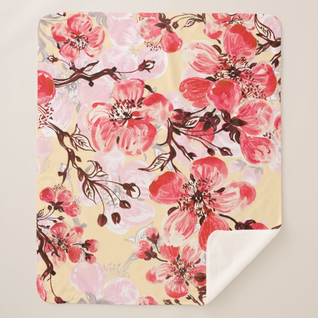 Spring Flowers U Pattern Sherpa Blanket (Front)