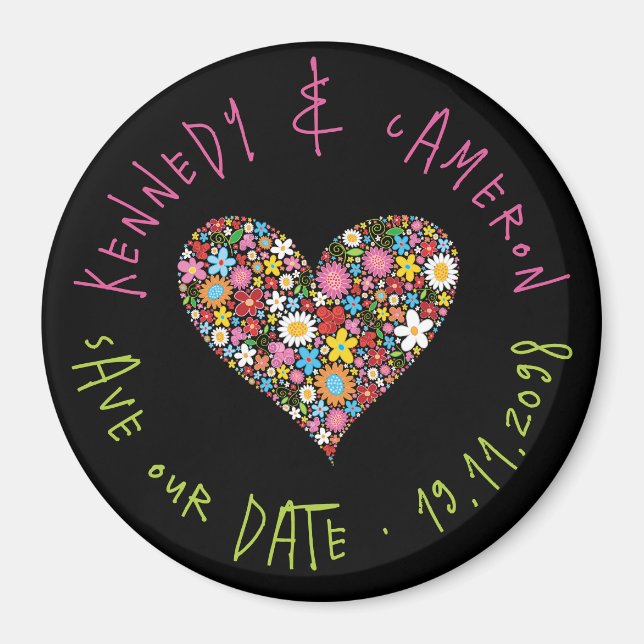 Spring Flowers Valentine Heart Love Save The Date Magnet (Front)