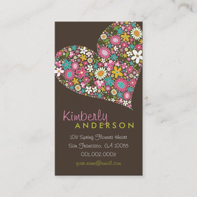 Spring Flowers Valentine Love Heart Profile Card (Front)