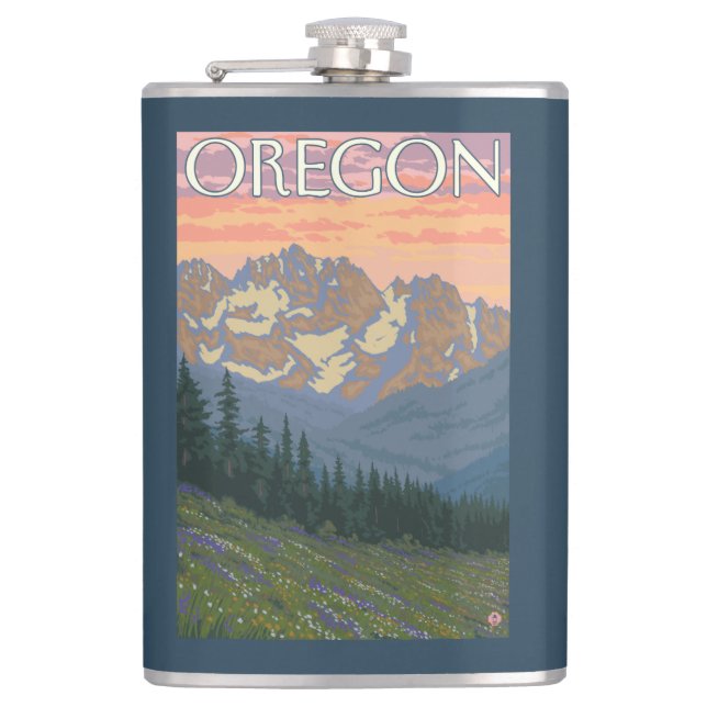 Spring Flowers- Vintage Travel Poster Hip Flask (Front)