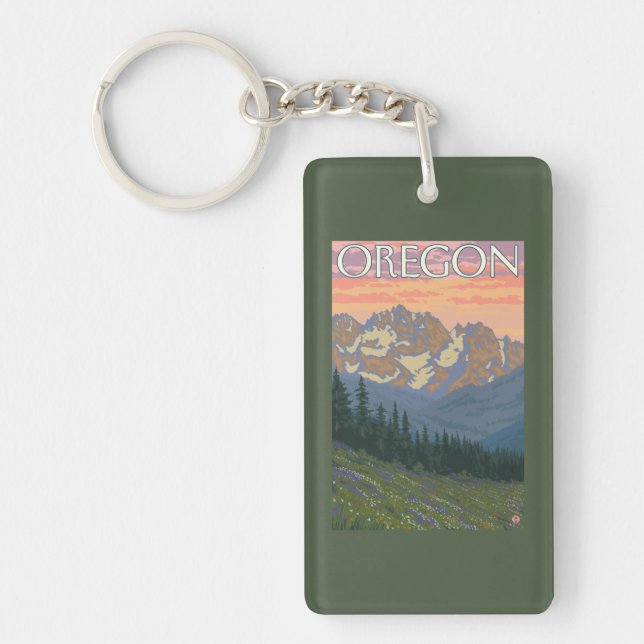 Spring Flowers- Vintage Travel Poster Key Ring (Front)