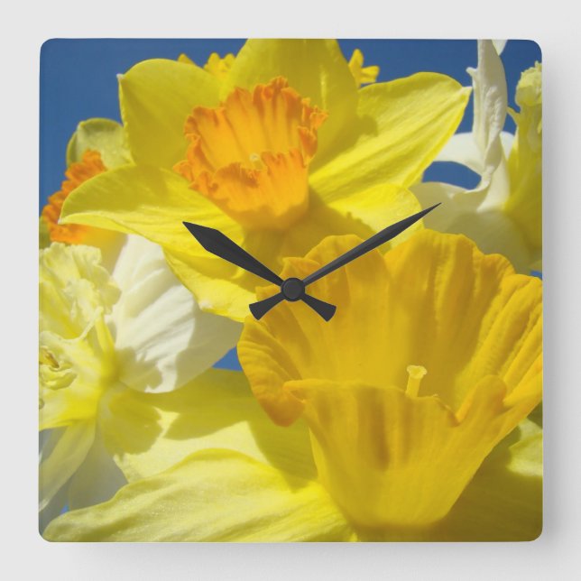 Spring Flowers Wall Clocks Yellow Daffodils Floral (Front)