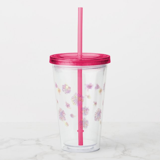 Spring Flowers Watercolor Acrylic Tumbler  (Front)