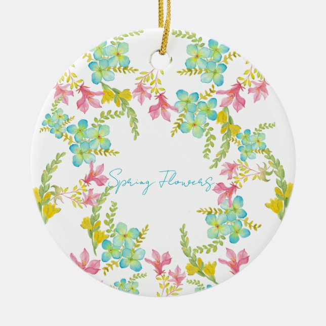 Spring flowers watercolor  ceramic ornament (Front)