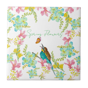 Spring flowers watercolor  ceramic tile