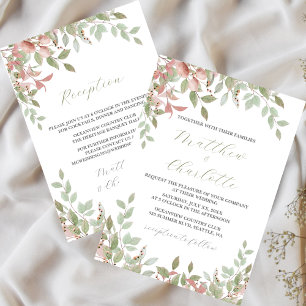 Spring Flowers Watercolor Pink Wedding Invitation