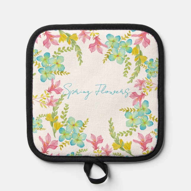 Spring flowers watercolor  pot holder (Front)
