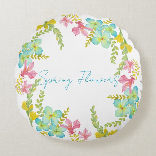 Spring flowers watercolor round cushion (Front)