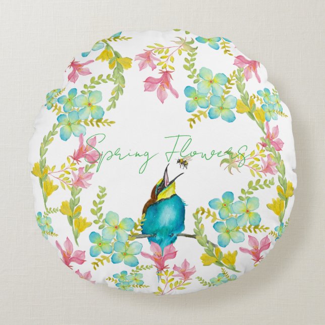 Spring flowers watercolor  round cushion (Front)