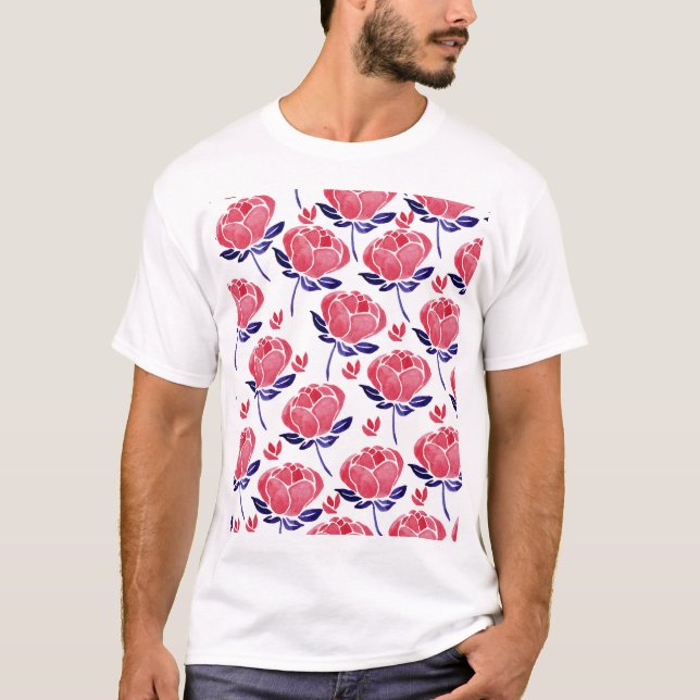 Spring flowers, watercolor seamless pattern. T-Shirt (Front)