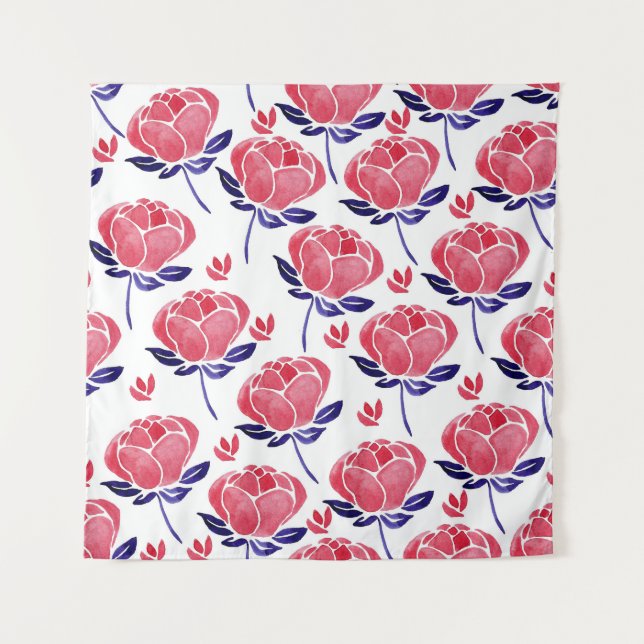 Spring flowers, watercolor seamless pattern. tapestry (Front)