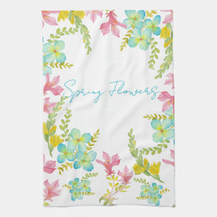 Spring flowers watercolor tea towel