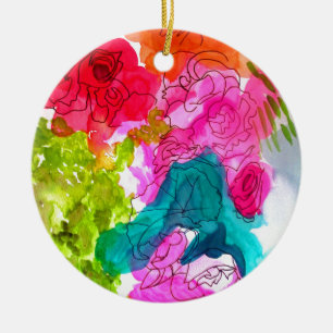 Spring Flowers watercolour abstract art Ceramic Tree Decoration