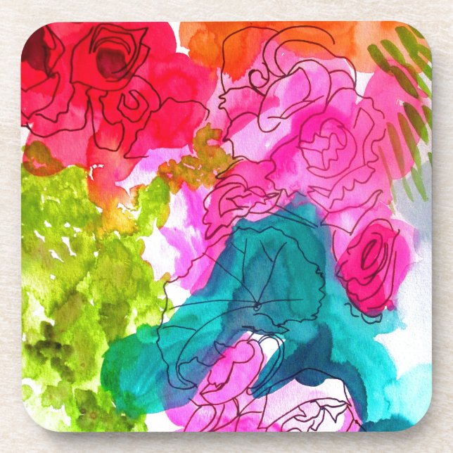 Spring Flowers watercolour abstract art Coaster (Front)