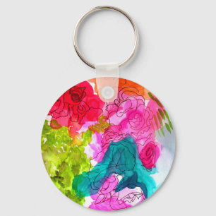 Spring Flowers watercolour abstract art Key Ring