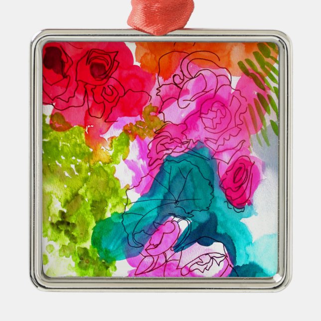 Spring Flowers watercolour abstract art Metal Tree Decoration (Front)